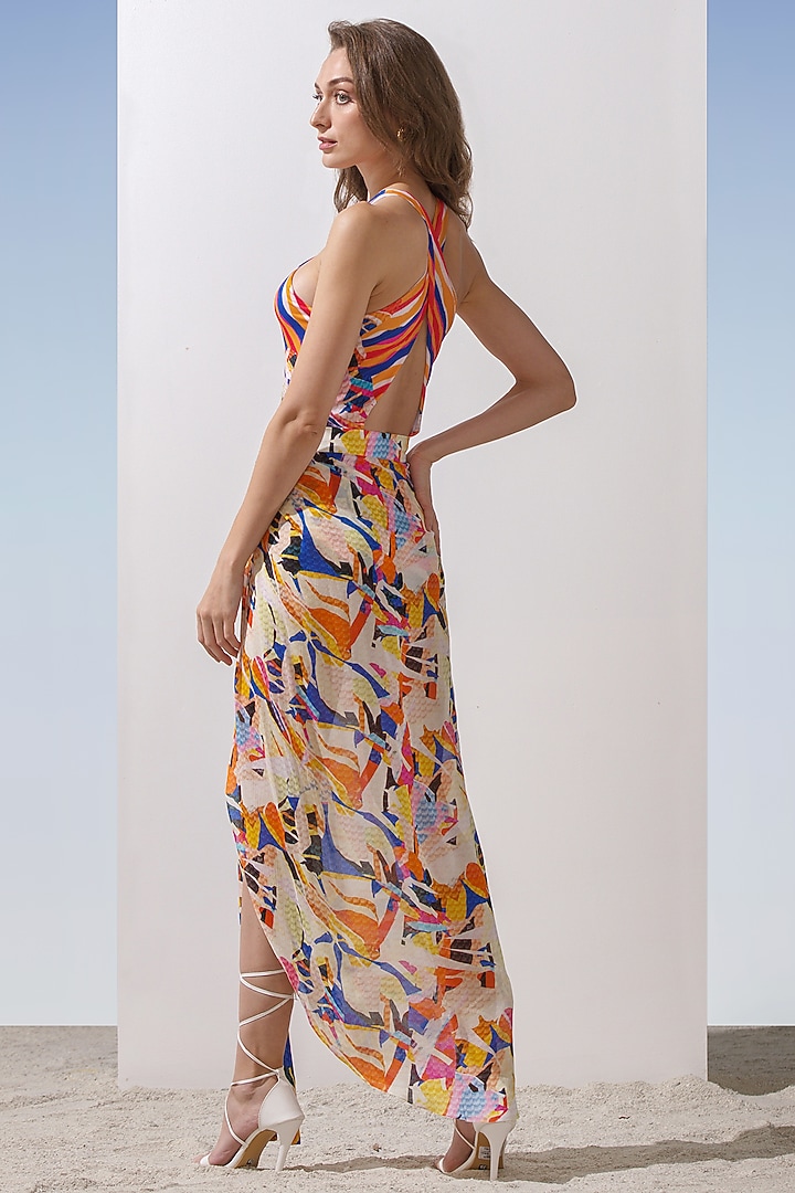 Multi-Colored Printed Bodysuit With Wrap by Mandira Wirk - Resort at Pernia's Pop Up Shop