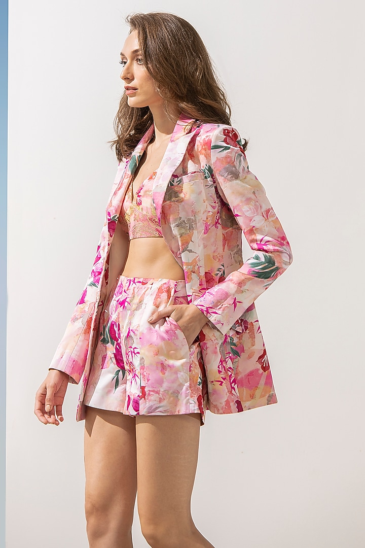 Pink Satin Printed Co-Ord Set by Mandira Wirk - Resort at Pernia's Pop Up Shop
