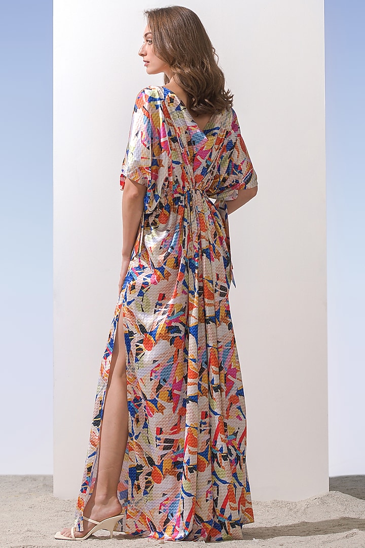 Multi-Colored Satin Printed Kaftan by Mandira Wirk - Resort at Pernia's Pop Up Shop
