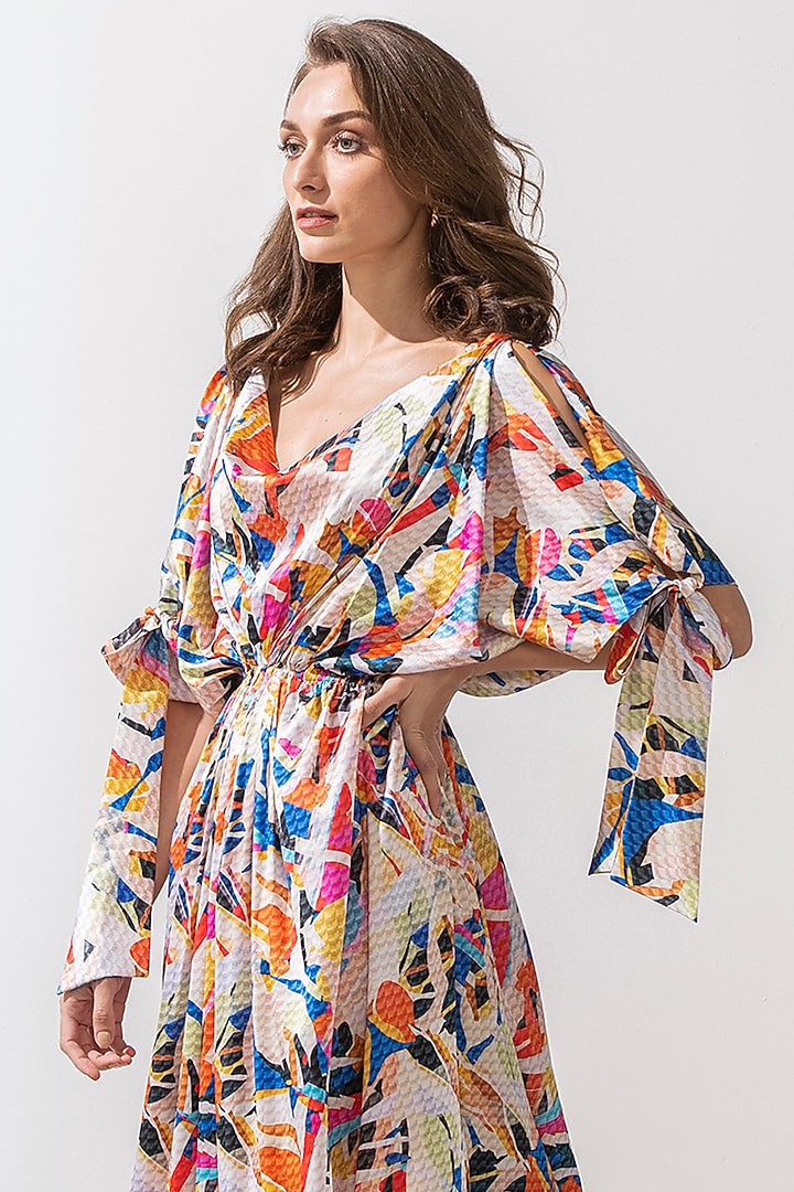 Multi-Colored Satin Printed Kaftan by Mandira Wirk - Resort at Pernia's Pop Up Shop