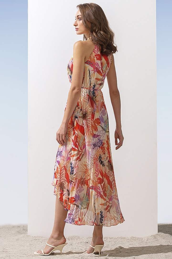 Orange Georgette Printed Asymmetrical Vacation Dress by Mandira Wirk - Resort at Pernia's Pop Up Shop