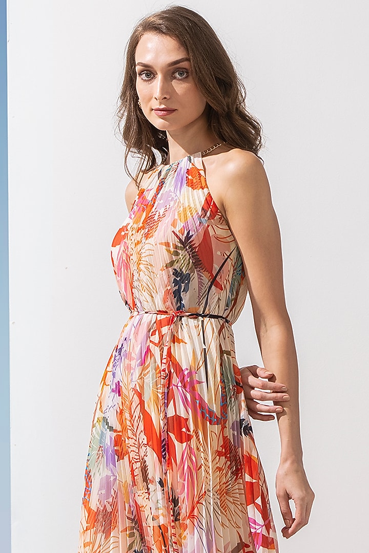 Orange Georgette Printed Asymmetrical Vacation Dress by Mandira Wirk - Resort at Pernia's Pop Up Shop