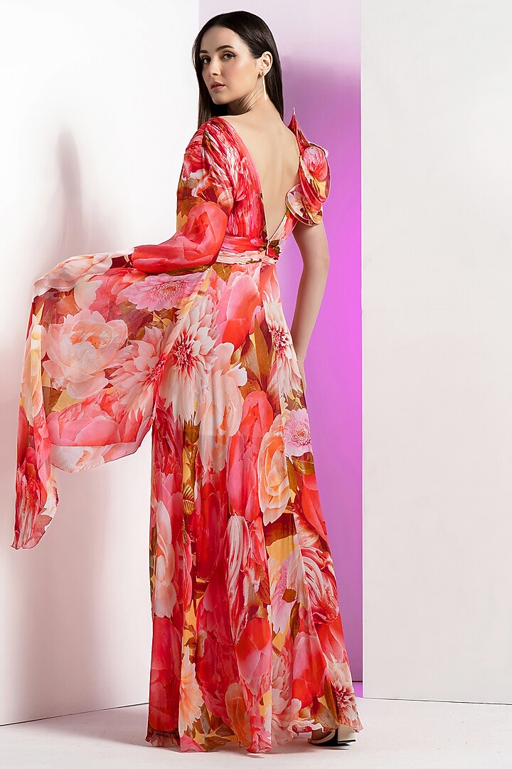 Red Chiffon Printed Engagement Gown by Mandira Wirk - Resort at Pernia's Pop Up Shop