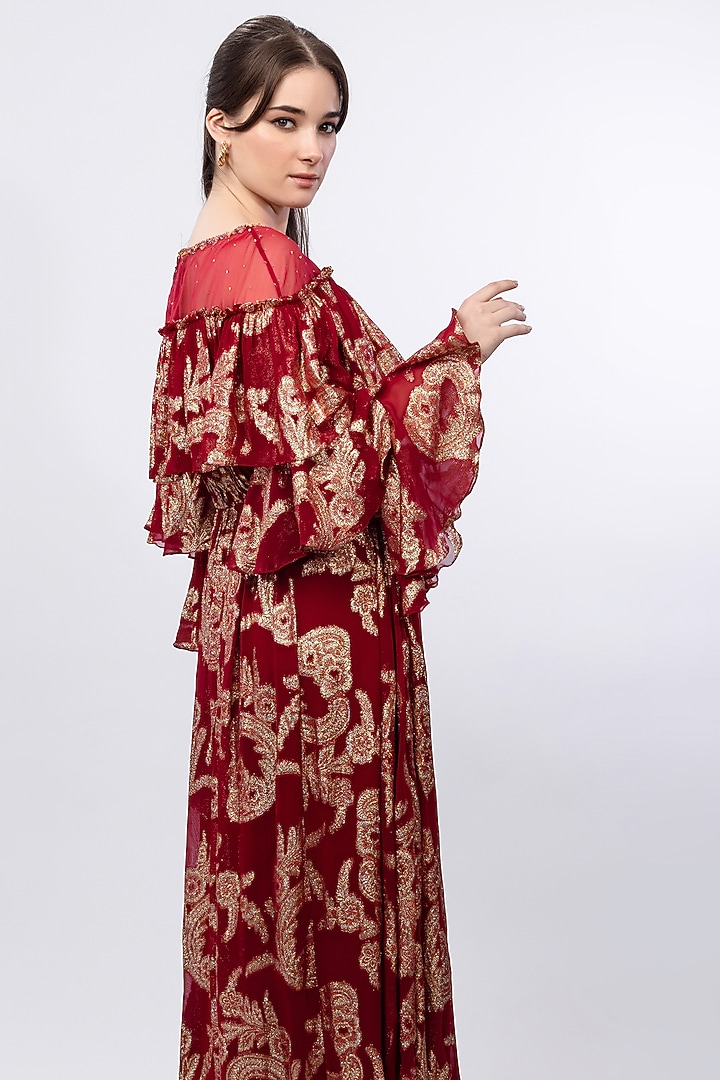 brasso dress designs Tvis and Bliss. Full Length Onion Pink Brasso Gown Set with Net Embroidery  Neck