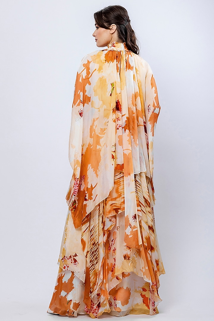 Ochre Chiffon Printed Asymmetrical Layered Vacation Dress by Mandira Wirk - Resort at Pernia's Pop Up Shop
