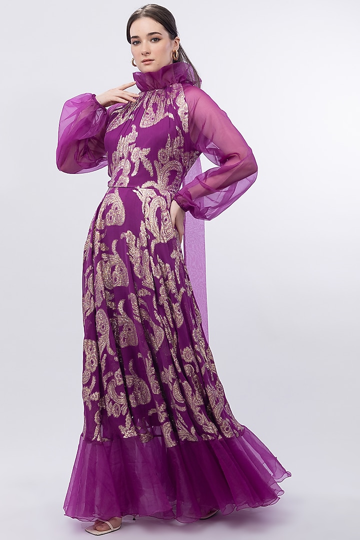 Purple Brasso Party Wear Gown by Mandira Wirk - Resort at Pernia's Pop Up Shop