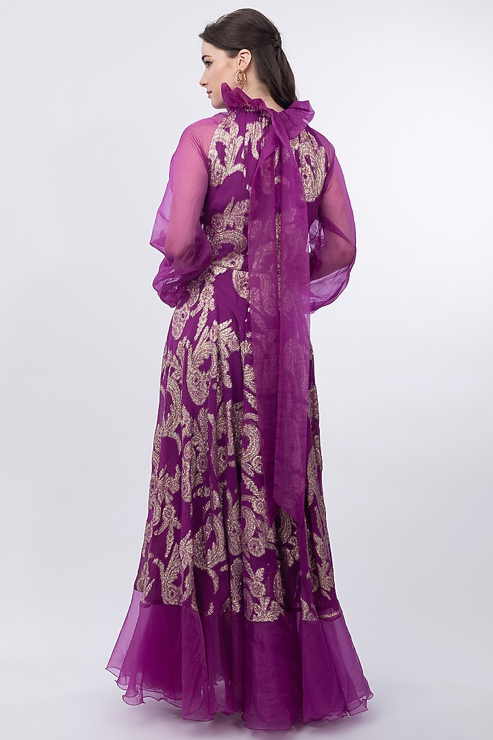 brasso dress designs Odette Women Purple Brasso Georgette Self Design Long Dress