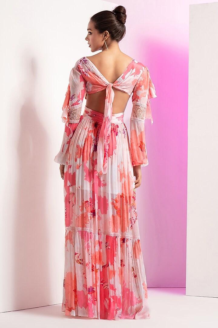 Pink Chiffon Printed Cut-Out Tiered Vacation Dress by Mandira Wirk - Resort at Pernia's Pop Up Shop