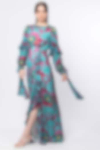 Jade Green Chiffon Printed Dress by Mandira Wirk at Pernia's Pop Up Shop