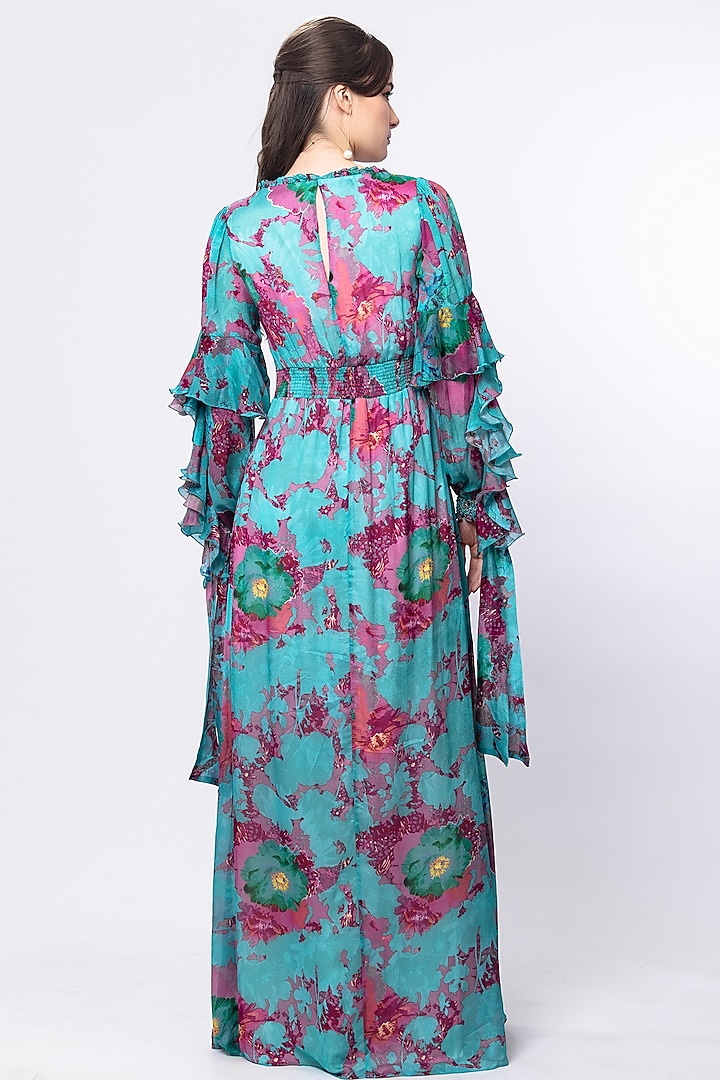 Jade Green Chiffon Printed Vacation Dress by Mandira Wirk - Resort at Pernia's Pop Up Shop