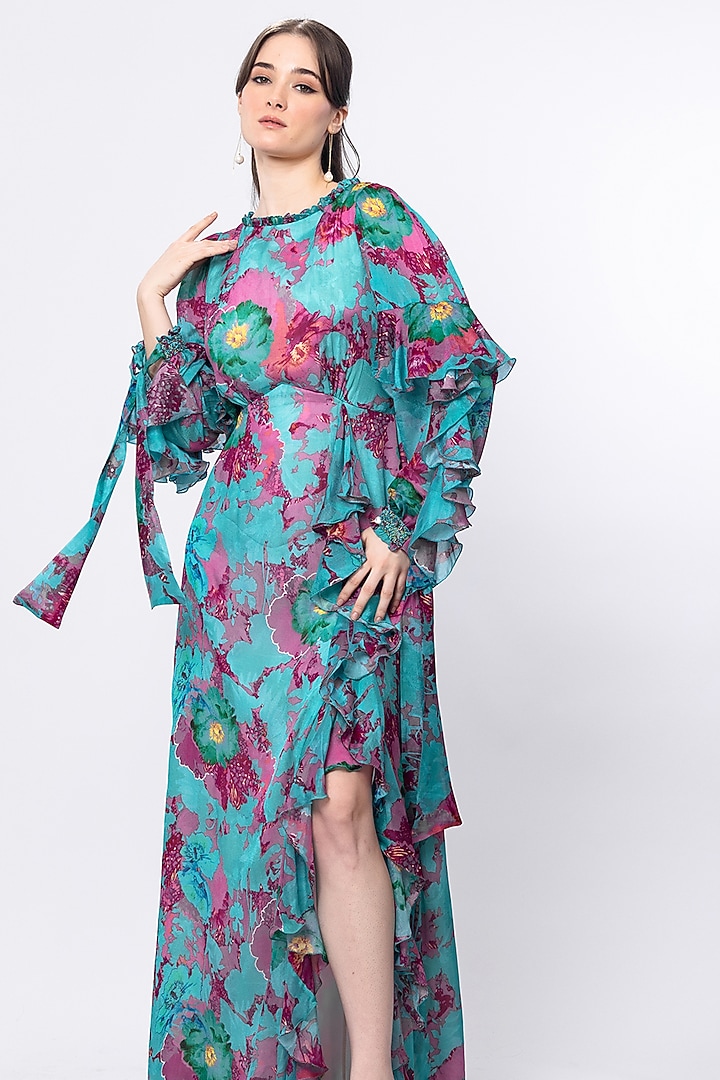 Jade Green Chiffon Printed Vacation Dress by Mandira Wirk - Resort at Pernia's Pop Up Shop