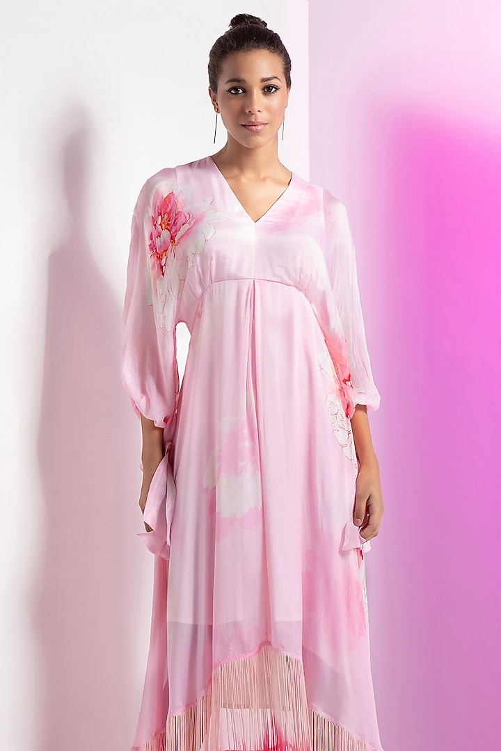 Pink Chiffon Asymmetrical Vacation Dress by Mandira Wirk - Resort at Pernia's Pop Up Shop