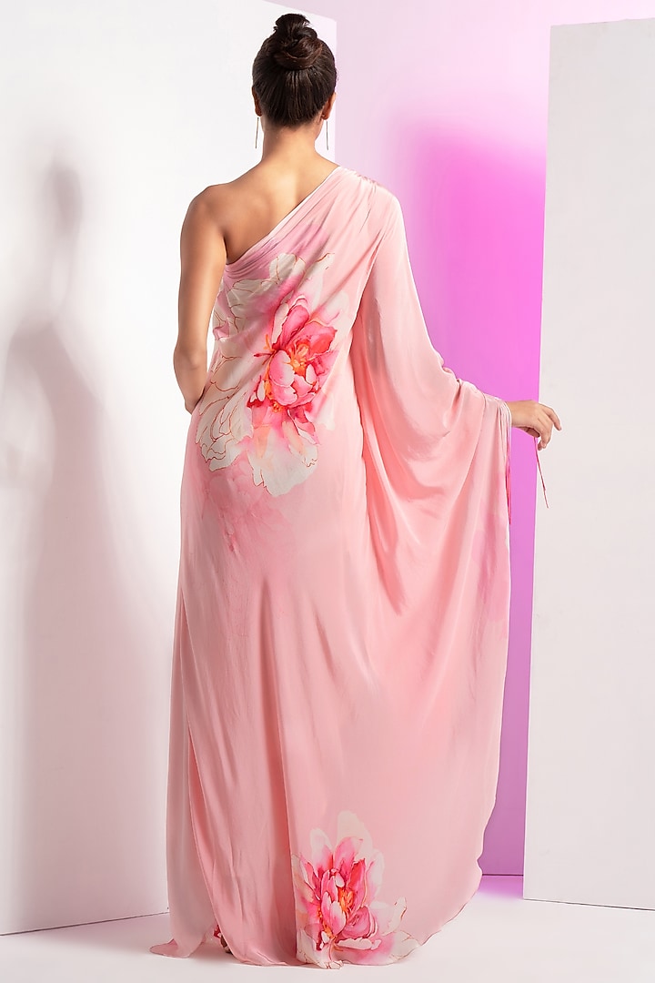 Pink Crepe One-Shoulder Pleated Vacation Dress by Mandira Wirk - Resort at Pernia's Pop Up Shop