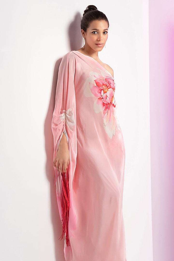 Pink Crepe One-Shoulder Pleated Vacation Dress by Mandira Wirk - Resort at Pernia's Pop Up Shop