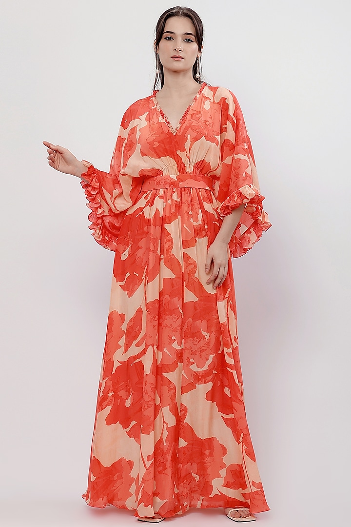 Saffron Crepe Maxi Vacation Dress With Belt by Mandira Wirk - Resort at Pernia's Pop Up Shop