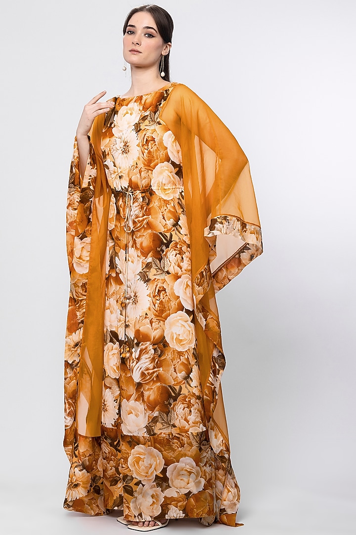 Ochre Chiffon & Organza Kaftan by Mandira Wirk - Resort at Pernia's Pop Up Shop