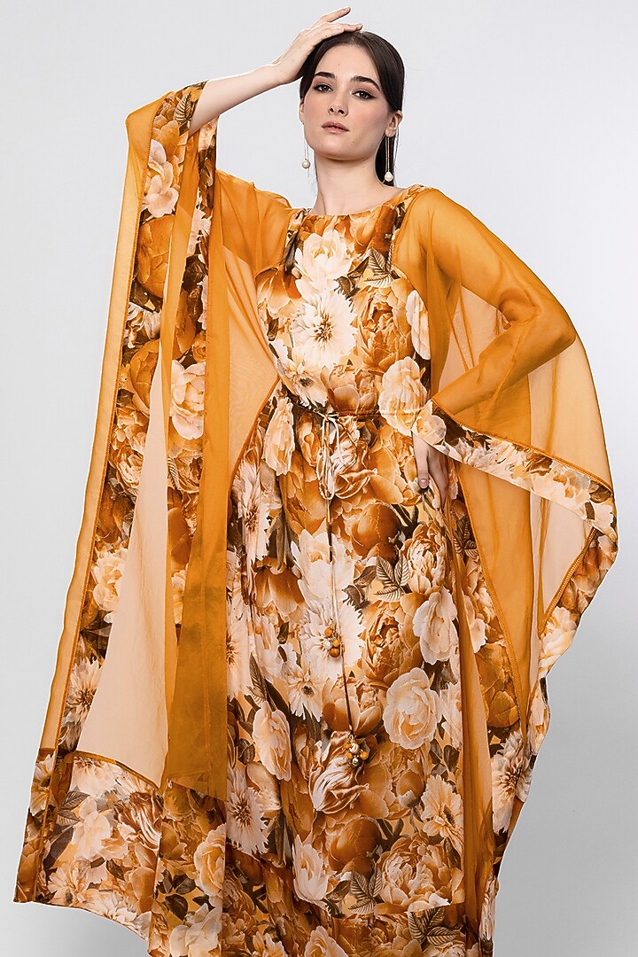 Ochre Chiffon & Organza Kaftan by Mandira Wirk - Resort at Pernia's Pop Up Shop