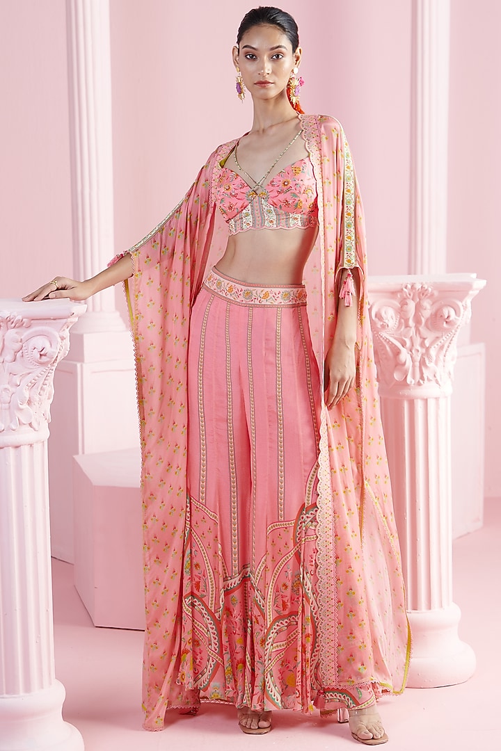 Pink Chiffon Cape Set by Mandira Wirk - Indian at Pernia's Pop Up Shop