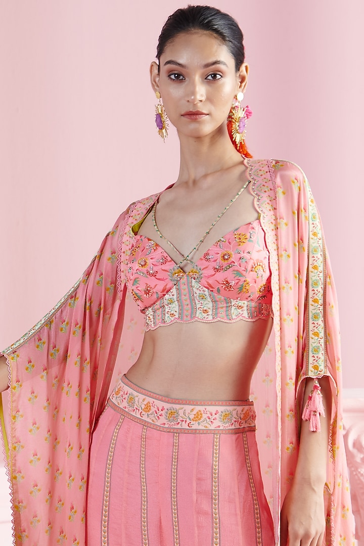 Pink Chiffon Cape Set by Mandira Wirk - Indian at Pernia's Pop Up Shop