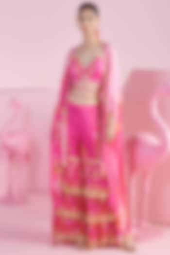 Pink Chiffon Layered Ruffled Cape Set by Mandira Wirk at Pernia's Pop Up Shop