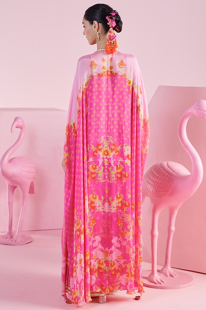 Pink Chiffon Layered Ruffled Cape Set by Mandira Wirk - Indian at Pernia's Pop Up Shop