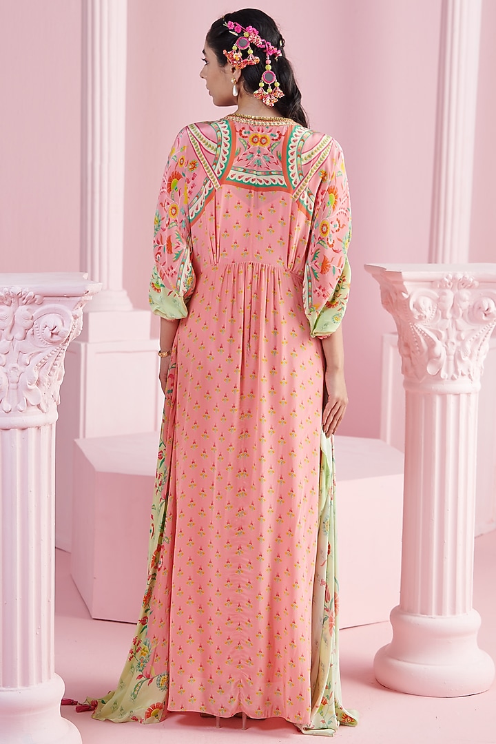 Peach Crepe Embroidered Kaftan by Mandira Wirk - Indian at Pernia's Pop Up Shop