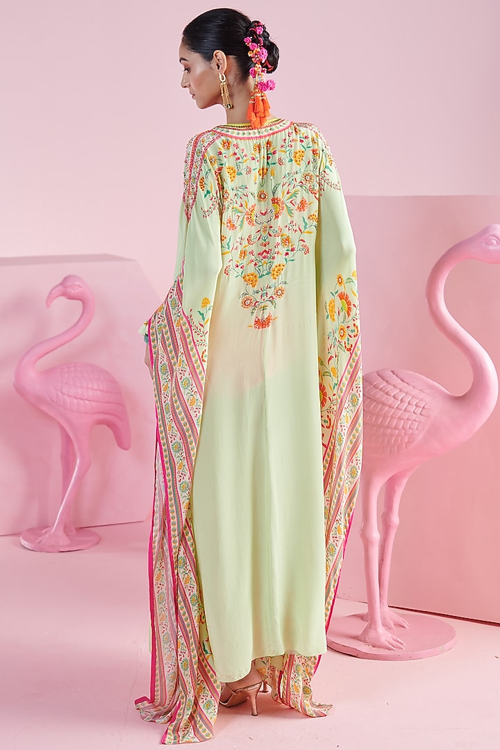 Pink Crepe Printed Kaftan Set by Mandira Wirk - Indian at Pernia's Pop Up Shop