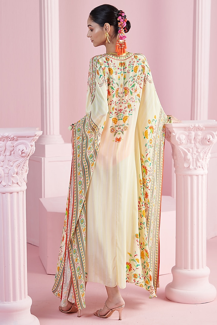 Lemon Crepe Printed & Embroidered Kaftan Set by Mandira Wirk - Indian at Pernia's Pop Up Shop