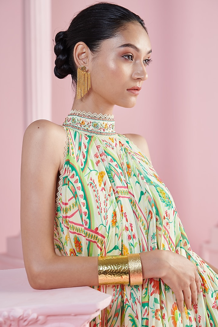 Lemon Chiffon Printed & Embroidered Asymmetric Cocktail Dress by Mandira Wirk - Indian at Pernia's Pop Up Shop
