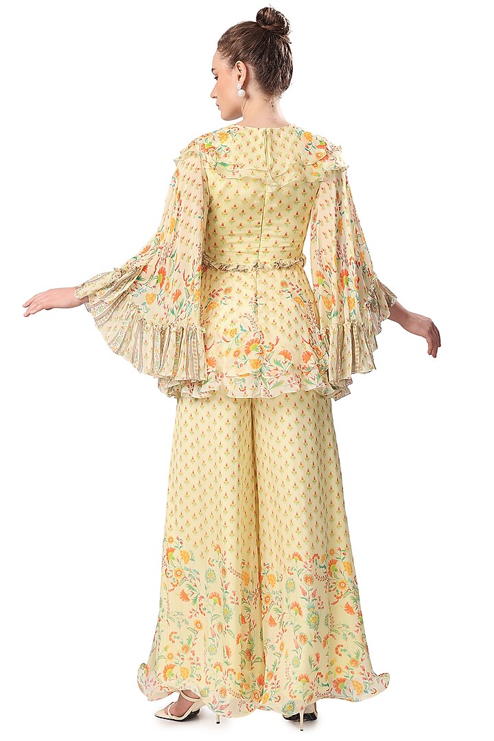 Lemon Chiffon Printed Wedding Sharara Set by Mandira Wirk - Indian at Pernia's Pop Up Shop