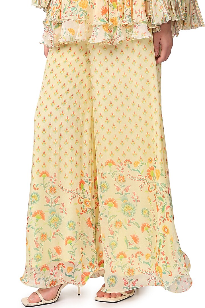 Lemon Chiffon Printed Wedding Sharara Set by Mandira Wirk - Indian at Pernia's Pop Up Shop