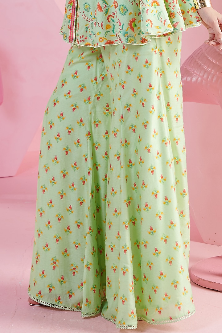 Pista Green Chiffon & Chanderi Embroidered Peplum Kurta Set by Mandira Wirk - Indian at Pernia's Pop Up Shop