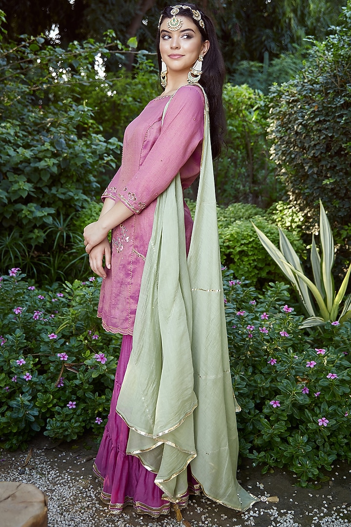 Purple Embroidered Wedding Sharara Set by Mandira Wirk - Indian at Pernia's Pop Up Shop
