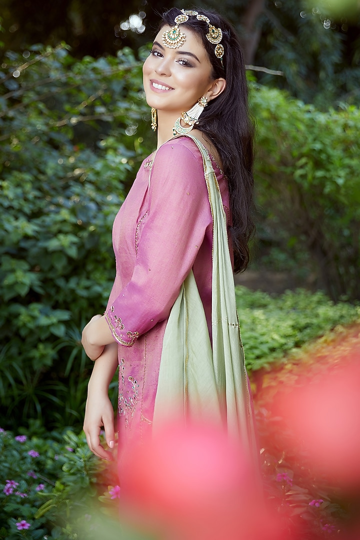 Purple Embroidered Wedding Sharara Set by Mandira Wirk - Indian at Pernia's Pop Up Shop