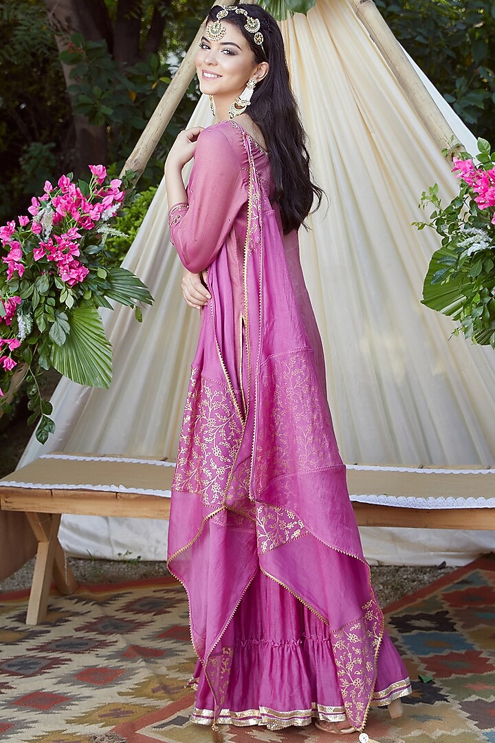 Purple Sequins & Gotta Patti Embroidered Wedding Sharara Set by Mandira Wirk - Indian at Pernia's Pop Up Shop