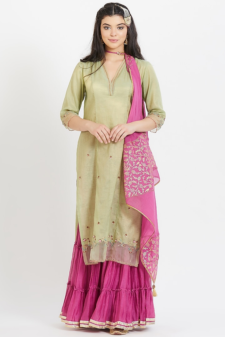 Jade Green Embroidered Wedding Sharara Set by Mandira Wirk - Indian at Pernia's Pop Up Shop