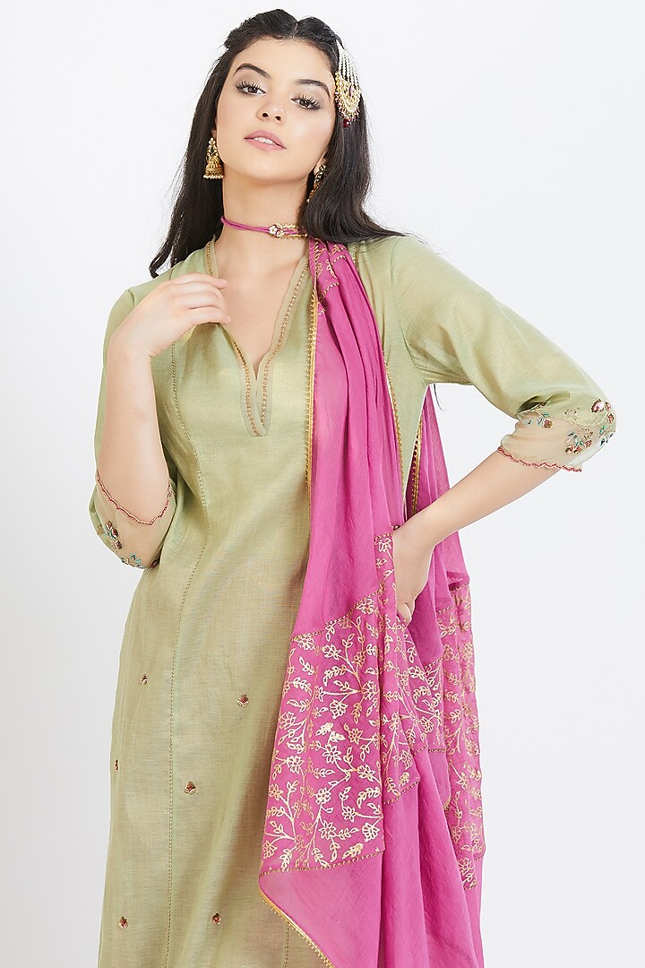 Jade Green Embroidered Wedding Sharara Set by Mandira Wirk - Indian at Pernia's Pop Up Shop