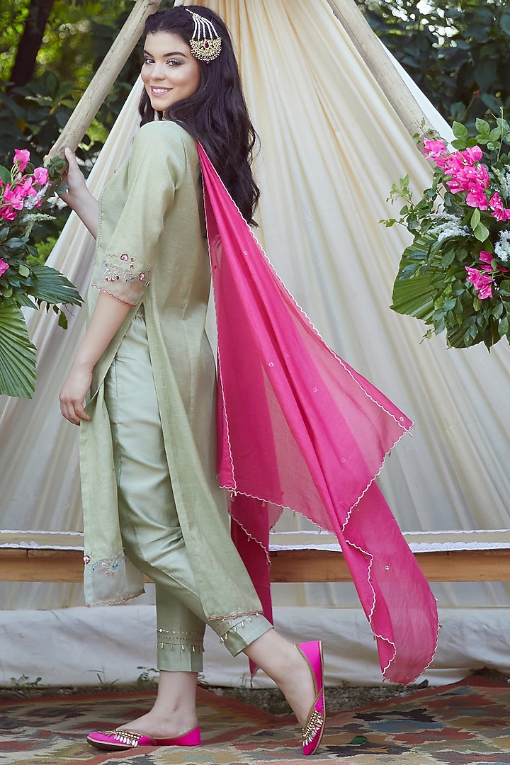 Jade Green Embroidered Kurta Set by Mandira Wirk - Indian at Pernia's Pop Up Shop