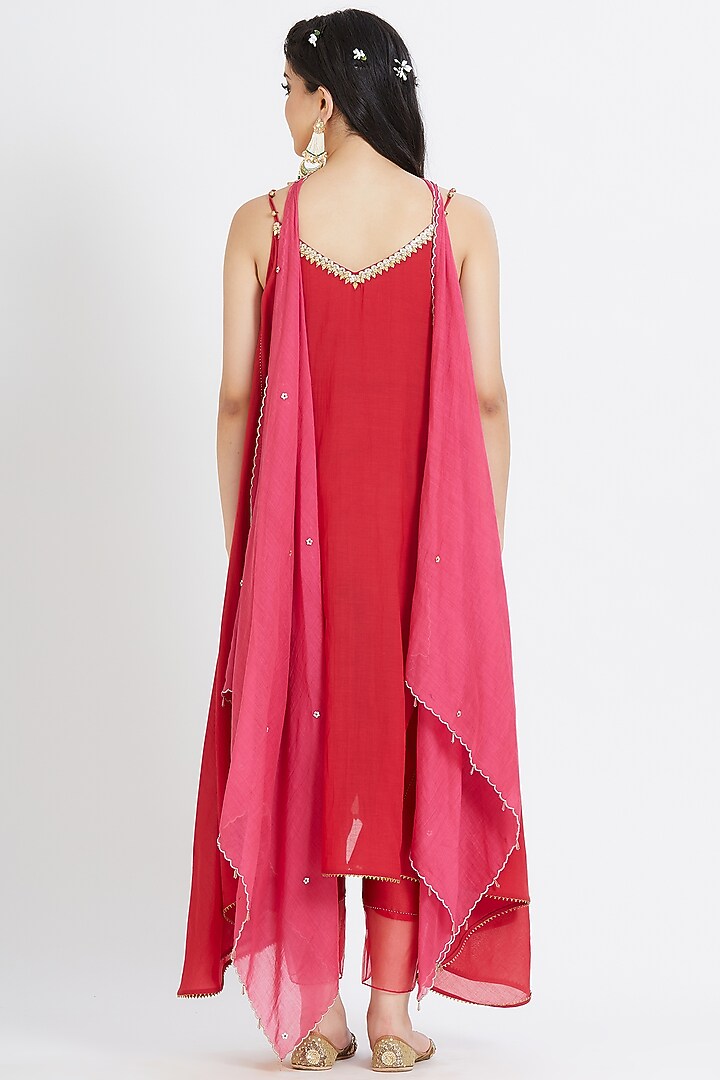 Red Embroidered Kurta set by Mandira Wirk - Indian at Pernia's Pop Up Shop