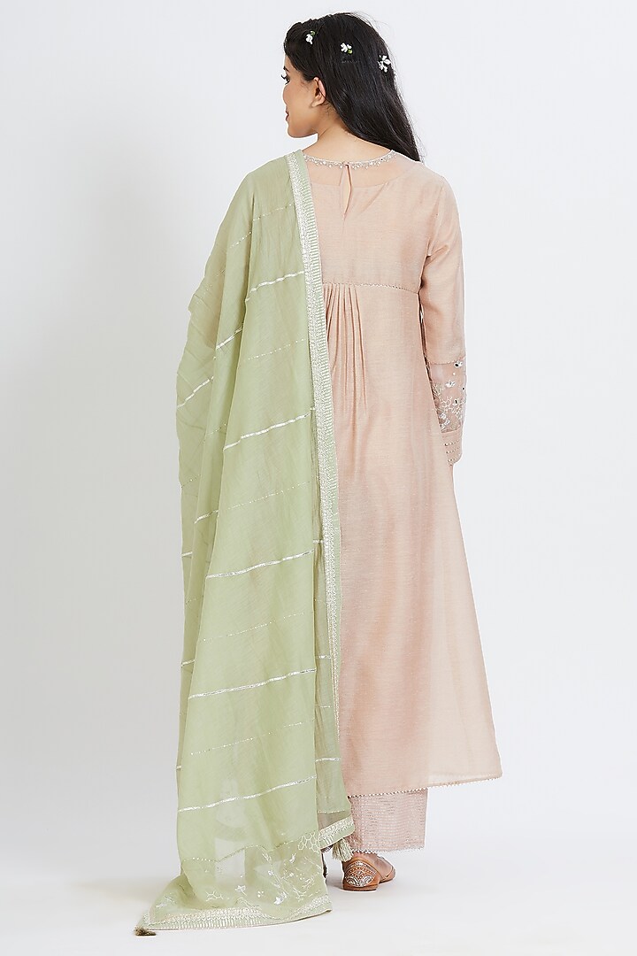 Nude Peach Embroidered Kurta Set by Mandira Wirk - Indian at Pernia's Pop Up Shop