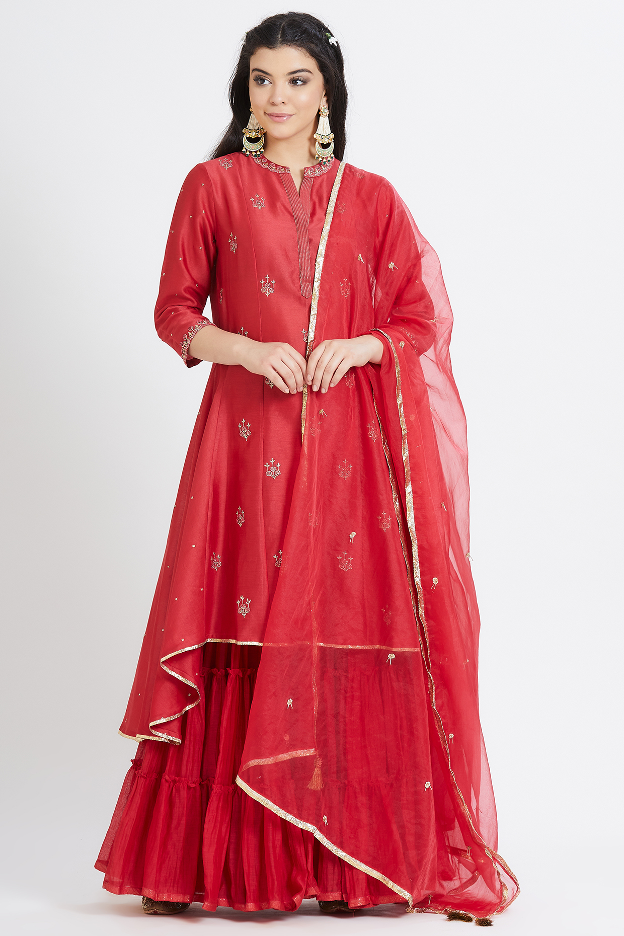Red Embroidered Party Wear Sharara Set by Mandira Wirk - Indian at Pernia's Pop Up Shop