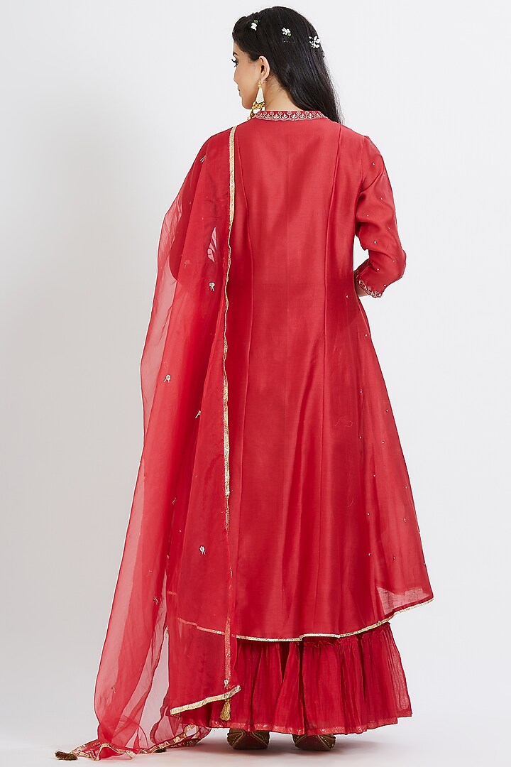 Red Embroidered Wedding Sharara Set by Mandira Wirk - Indian at Pernia's Pop Up Shop