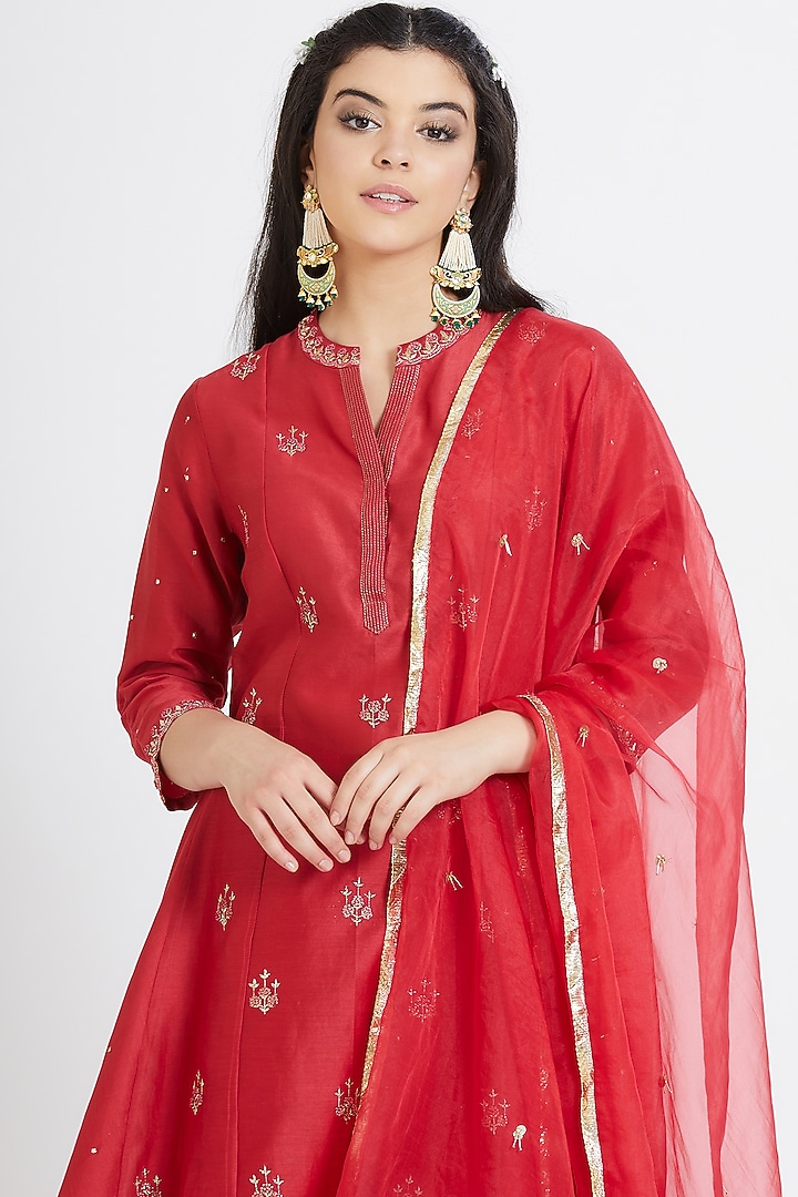 Red Embroidered Wedding Sharara Set by Mandira Wirk - Indian at Pernia's Pop Up Shop
