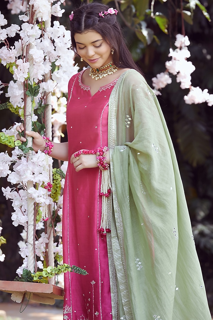 Fuchsia Embroidered Wedding Sharara Set by Mandira Wirk - Indian at Pernia's Pop Up Shop