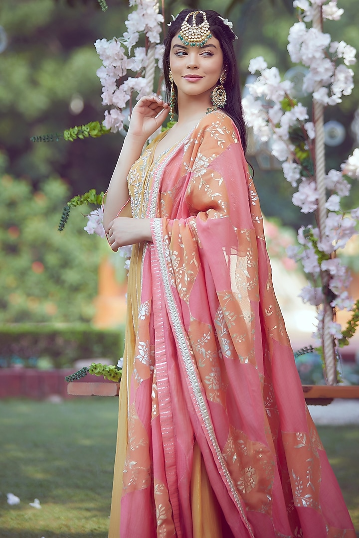 Yellow Embroidered Wedding Anarkali Set by Mandira Wirk - Indian at Pernia's Pop Up Shop