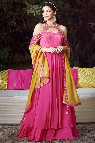 Fuchsia Embroidered Anarkali Set by Mandira Wirk - Indian