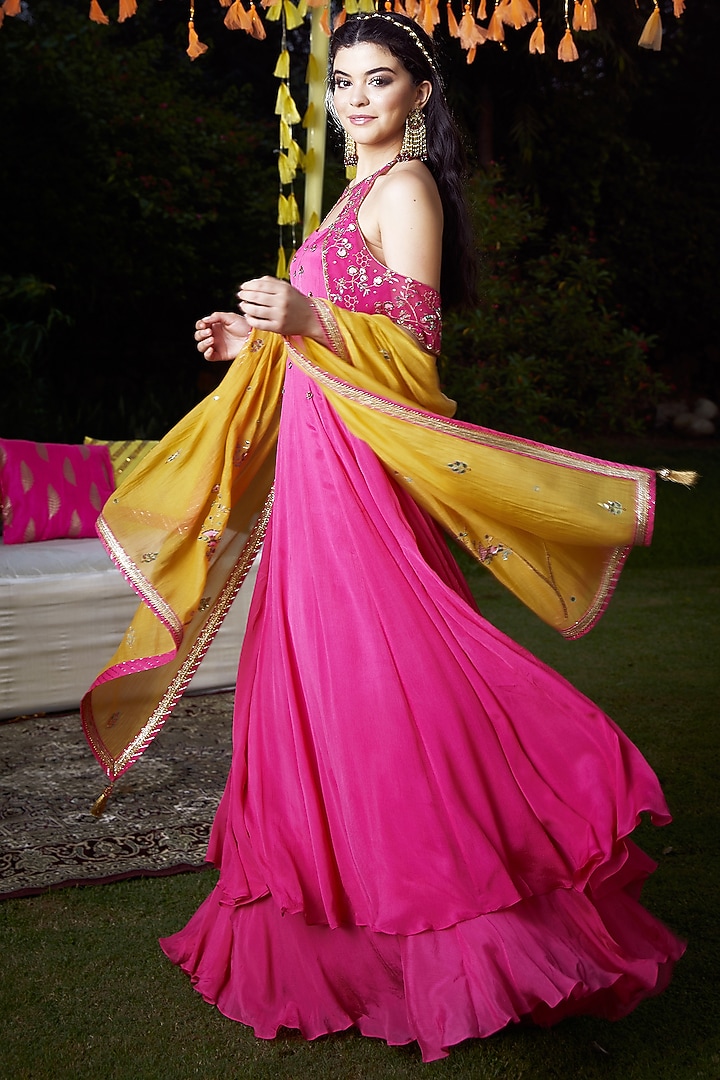 Fuchsia Embroidered Wedding Anarkali Set by Mandira Wirk - Indian at Pernia's Pop Up Shop