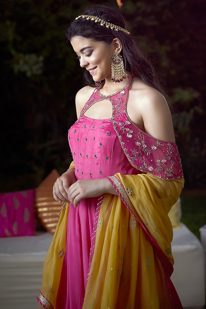 Fuchsia Embroidered Wedding Anarkali Set by Mandira Wirk - Indian at Pernia's Pop Up Shop