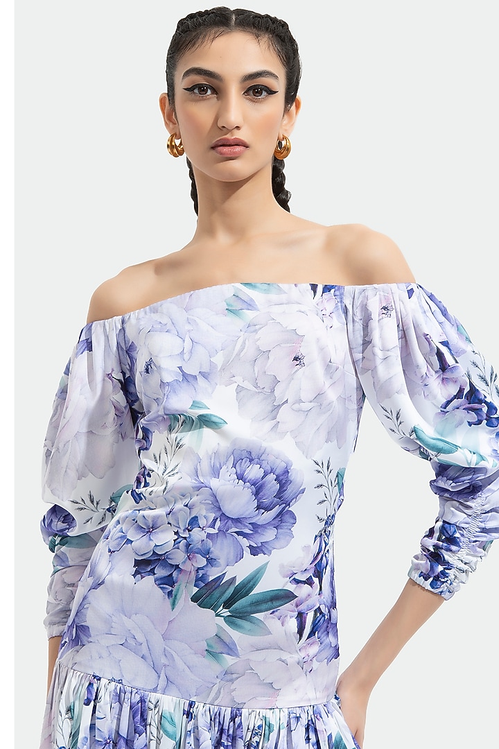 Ume Purple Printed Mini Vacation Dress by Mandira Wirk - Resort at Pernia's Pop Up Shop