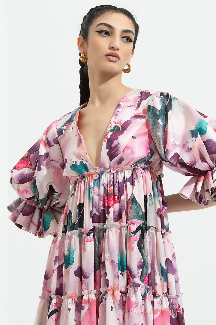 Azalea Pink Printed Tiered Vacation Dress by Mandira Wirk - Resort at Pernia's Pop Up Shop